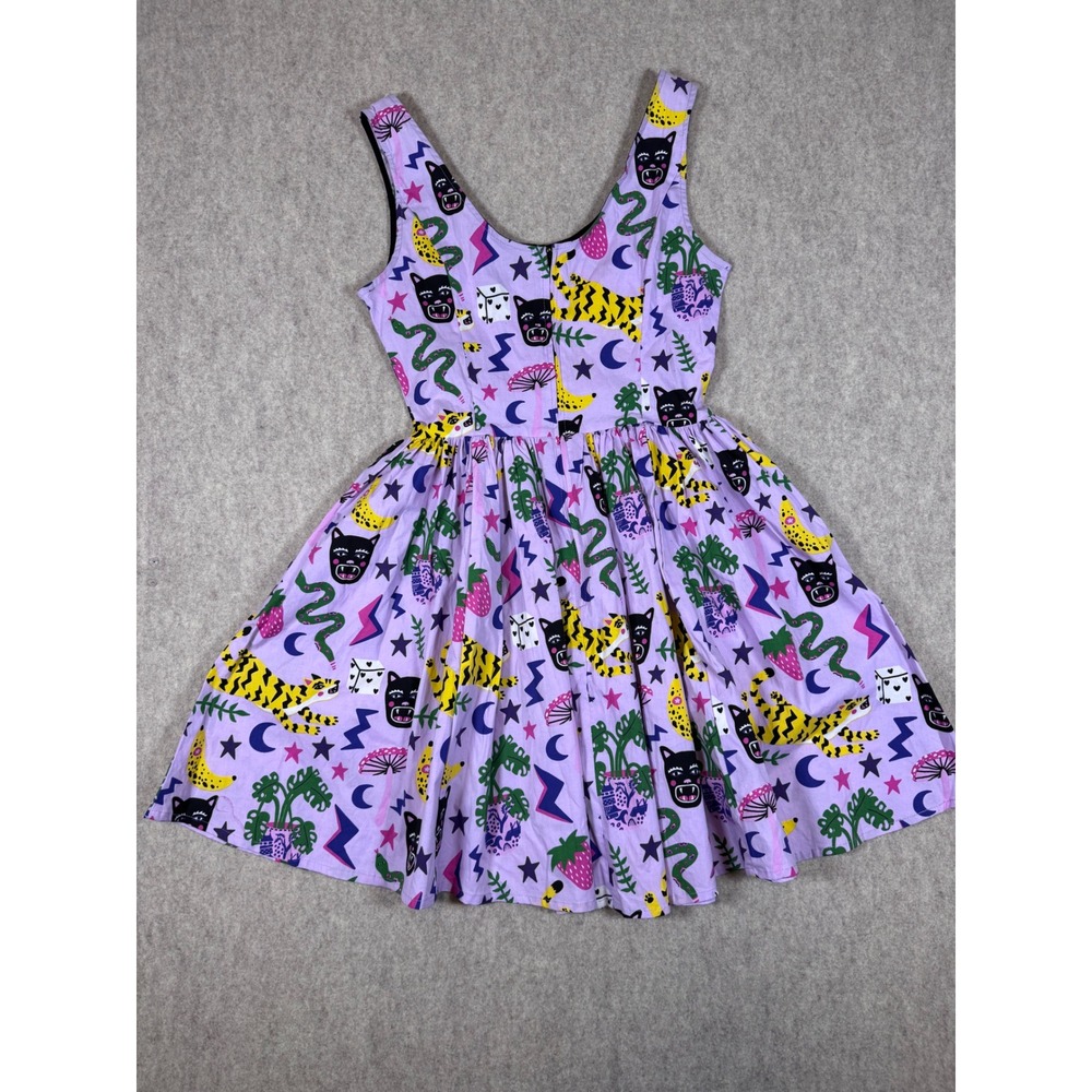 k35: Nooworks Magic Cat Tiger Mushroom Print Dress Size Medium Sleeveless - Picture 3 of 5